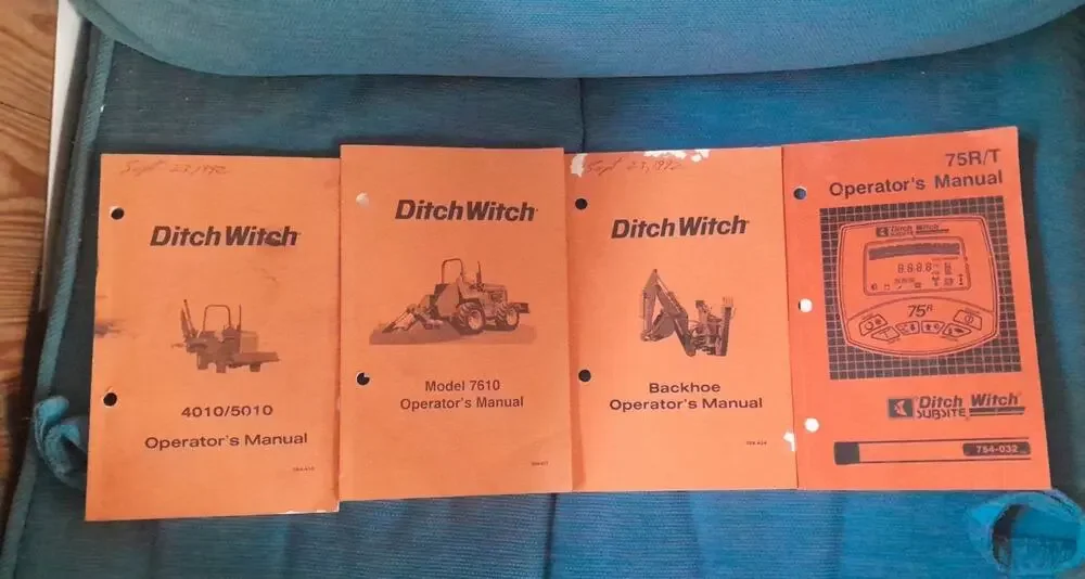 Vintage Ditch Witch Manual Lot - 7610 4010 5010 75R/T Backhoe A620 M500 Manuals